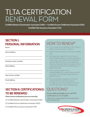 TLTA Certification Renewal Form