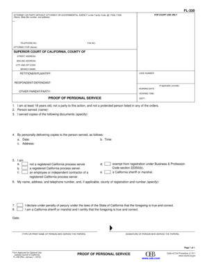 California Proof of Personal Service Form