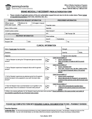 Brand Medically Necessary Prior Authorization Form