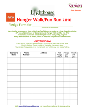 Hunger Walk Fun Run Pledge Form