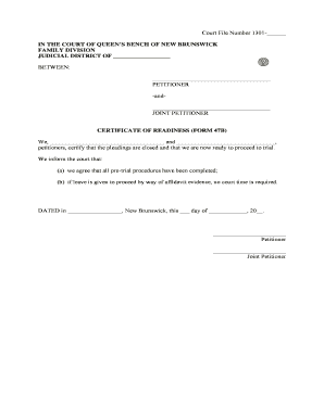 Certificate of Readiness Form 47B