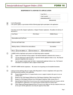 Interjurisdictional Support Orders (ISO) Form 16