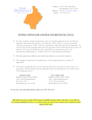 Kentucky Duplicate Title Application