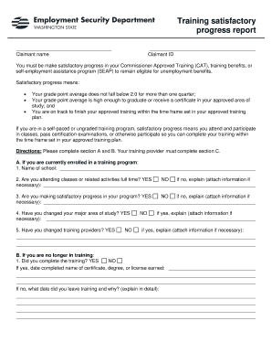 Washington Training Satisfactory Progress Report