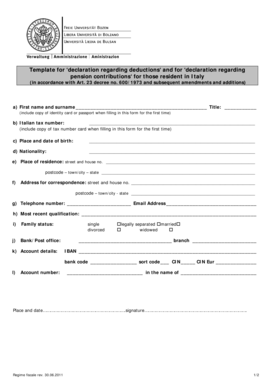 Italian Tax Declaration for Deductions and Pension Contributions