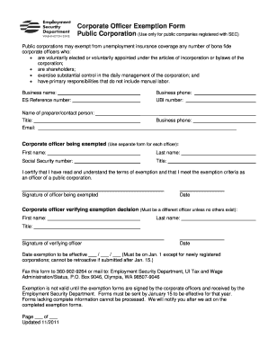 Corporate Officer Exemption Form