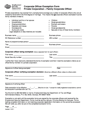 Corporate Officer Exemption Form