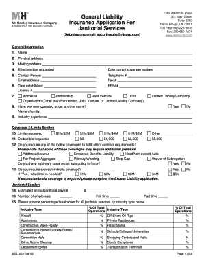 General Liability Insurance Application for Janitorial Services