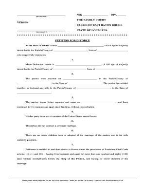Louisiana Divorce Petition Form