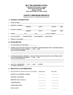 RLI Transportation Agency Broker Profile Form