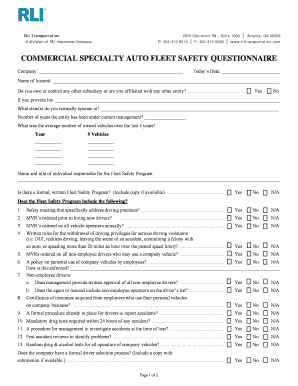 Commercial Specialty Auto Fleet Safety Questionnaire