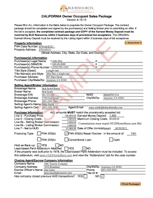 California Owner Occupant Sales Package