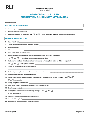 Commercial Hull and Protection & Indemnity Application