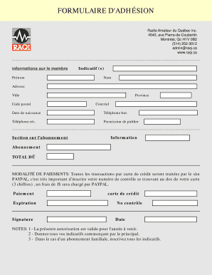 FORMULAIRE D'ADHÉSION