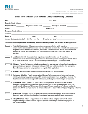 Small Fleet Truckers Underwriting Checklist
