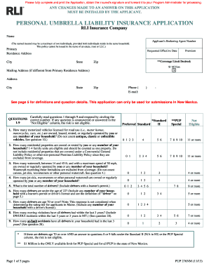 Personal Umbrella Liability Insurance Application