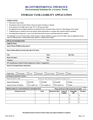 Storage Tank Liability Insurance Application