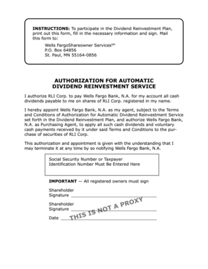 Dividend Reinvestment Plan Authorization Form