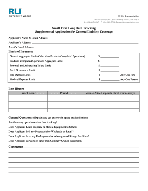 Supplemental Application for General Liability Coverage