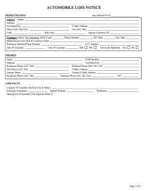 Automobile Loss Notice Form
