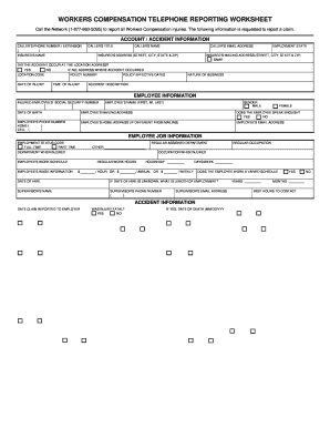 Workers Compensation Telephone Reporting Worksheet