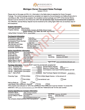 Michigan Owner Occupant Sales Package