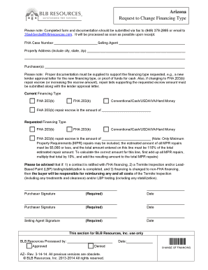 Arizona Request to Change Financing Type