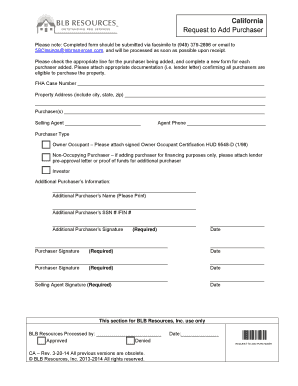 California Request to Add Purchaser Form