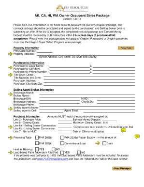AK, CA, HI, WA Owner Occupant Sales Package