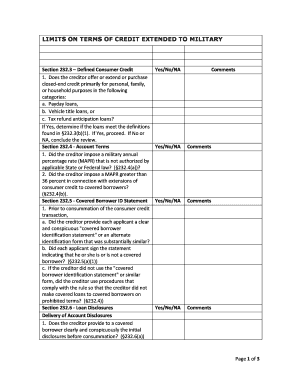 Military Credit Terms Compliance Checklist