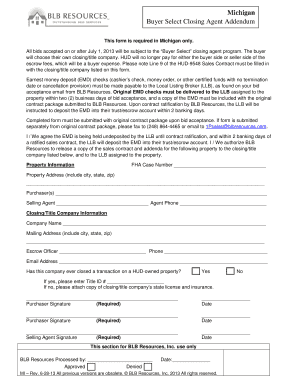 Michigan Buyer Select Closing Agent Addendum