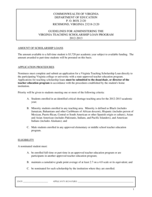 Virginia Teaching Scholarship Loan Application