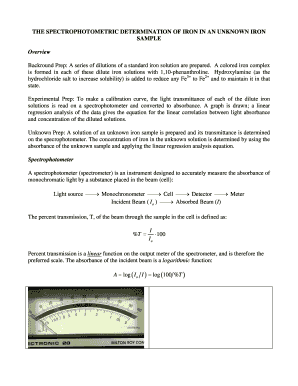 Iron Sample Spectrophotometric Analysis Form