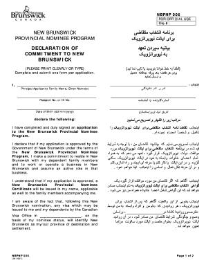 New Brunswick Provincial Nominee Program Declaration of Commitment