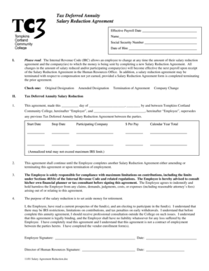 Tax Deferred Annuity Salary Reduction Agreement