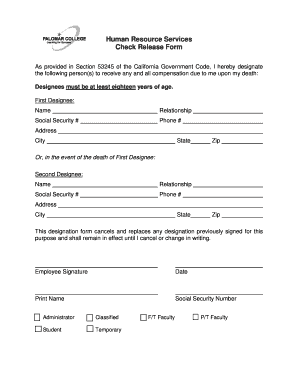 California Check Release Form