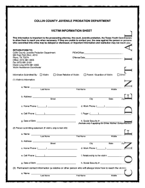 Texas Juvenile Probation Victim Information Sheet