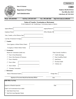 Arkansas Employee Benefits Termination Notice