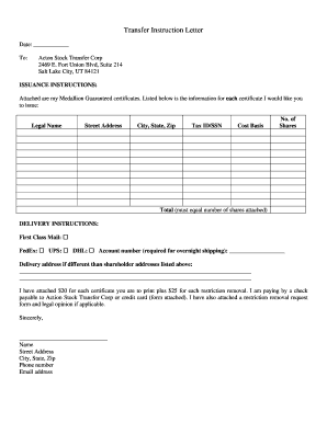Stock Transfer Instruction Letter
