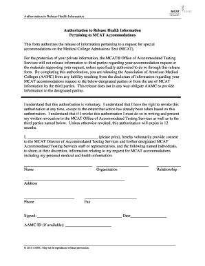 Authorization to Release Health Information for MCAT Accommodations