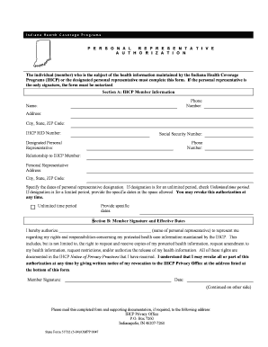 Indiana Health Coverage Program Personal Representative Authorization
