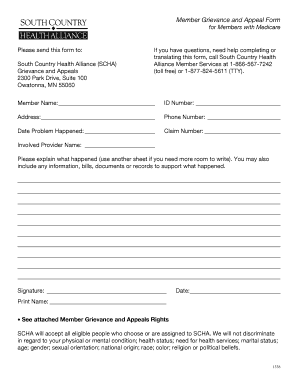 Member Grievance and Appeal Form for Medicare