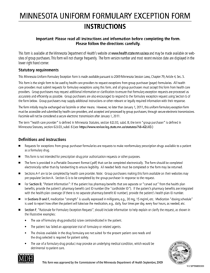 Minnesota Uniform Formulary Exception Form