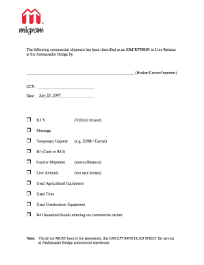 Ambassador Bridge Exception Lead Sheet