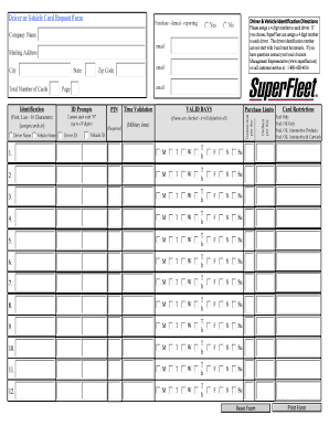 Driver or Vehicle Card Request Form