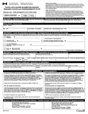 Traveller's API/PNR Information Request Form