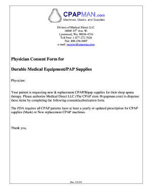 Physician Consent Form for CPAP Supplies