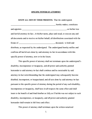 Specific Power of Attorney for Estate