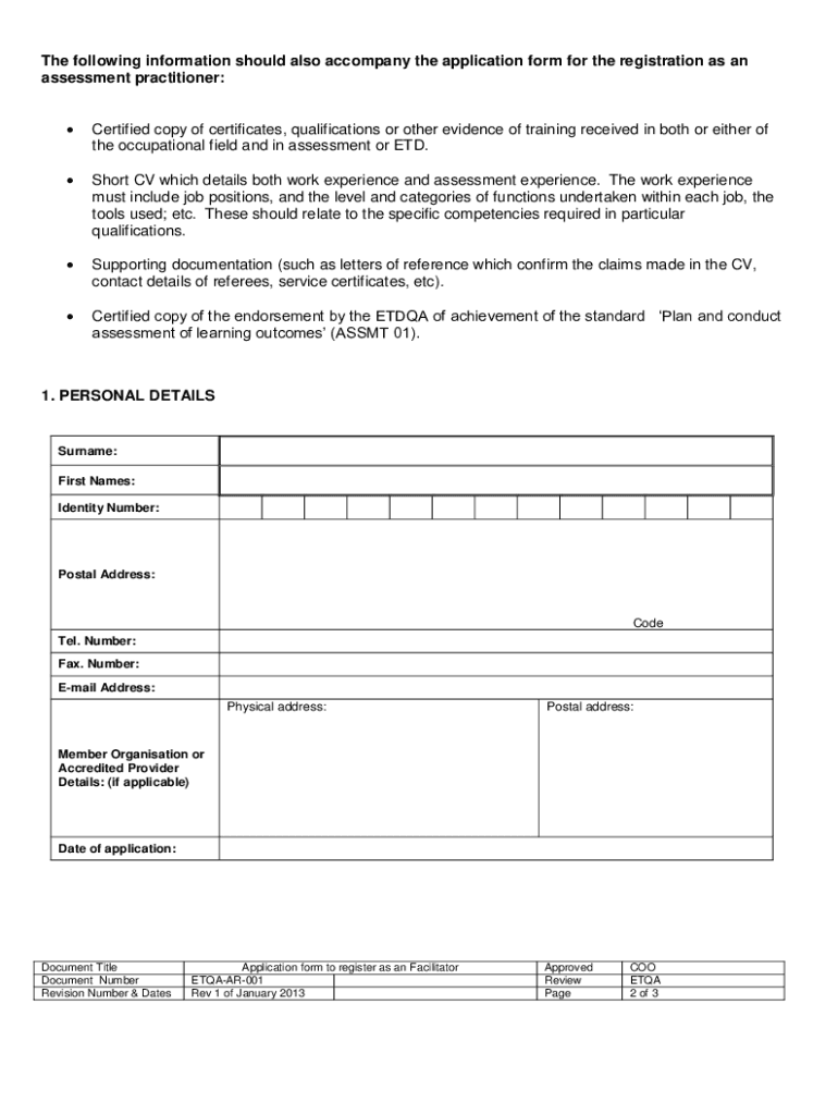 ceta assessor registration form Preview on Page 1