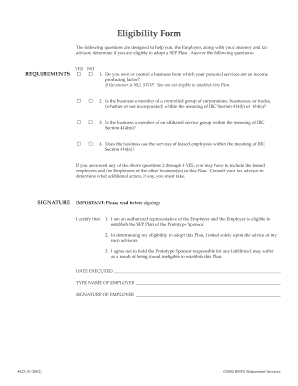 SEP Plan Eligibility Form